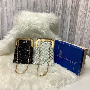 Set of 2 Whiting and Davis Rare Vintage Mesh Handbags - Black and White